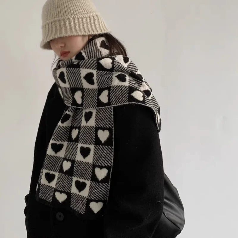 

Women Plaid Scarf Winter Cashmere Warm Cute Ladies Scarves Black Thick Wrap Fashion Shawls Girl Pashmina Gift