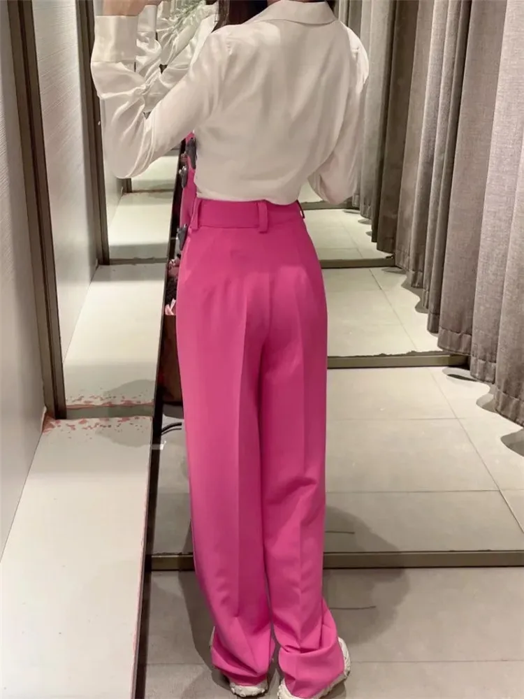 Брюки женские фуксия с высокой талией и прямыми штанинами |