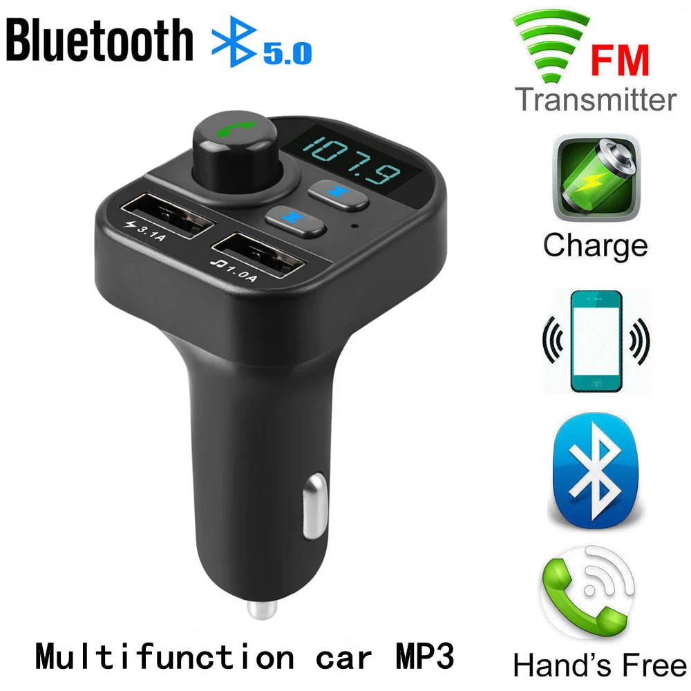 

Car Bluetooth 5.0 FM Transmitter Wireless Handsfree Audio Receiver MP3 Player 3.1A Dual USB Fast Charger Auto Adapter