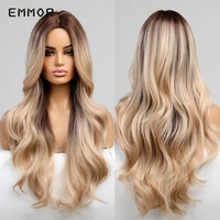 emmor synthetic black brown blonde cosplay wig long long part wave hair wig for women natural wavy heat resistant cosplay wigs