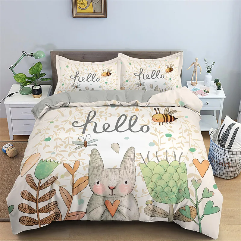 

Cartoon Rabbit Duvet Cover Cute Animal Quilt Cover Microfiber Bunny Bedding Set Twin King For Kids Girl Child Kawaii Room Decor