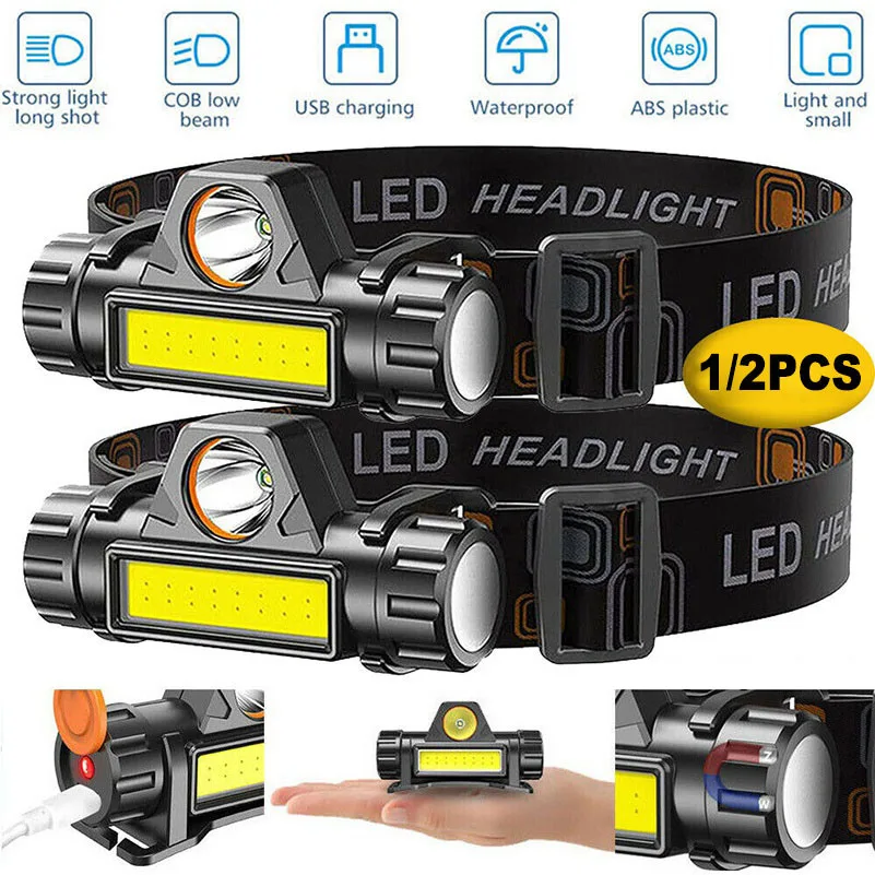 

Светодиодный налобный фонарь, COB фонарь с 2 режимами освещения, перезаряжаемый фонарь со встроенным литий-ионным аккумулятором, уличный фон...