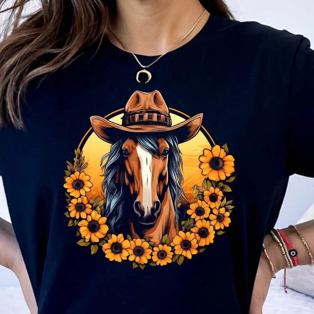Футболка с рисунком лошади и ковбоя