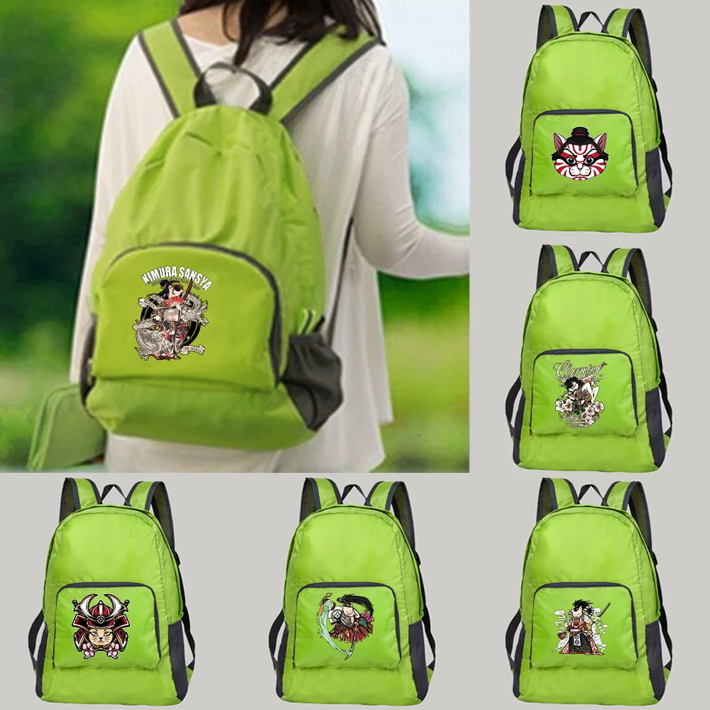 Lightweight and Stowable Outdoor Bag Foldable Ultra-light Samurai Print Outdoor Travel Mountaineering Camping Leisure Backpack