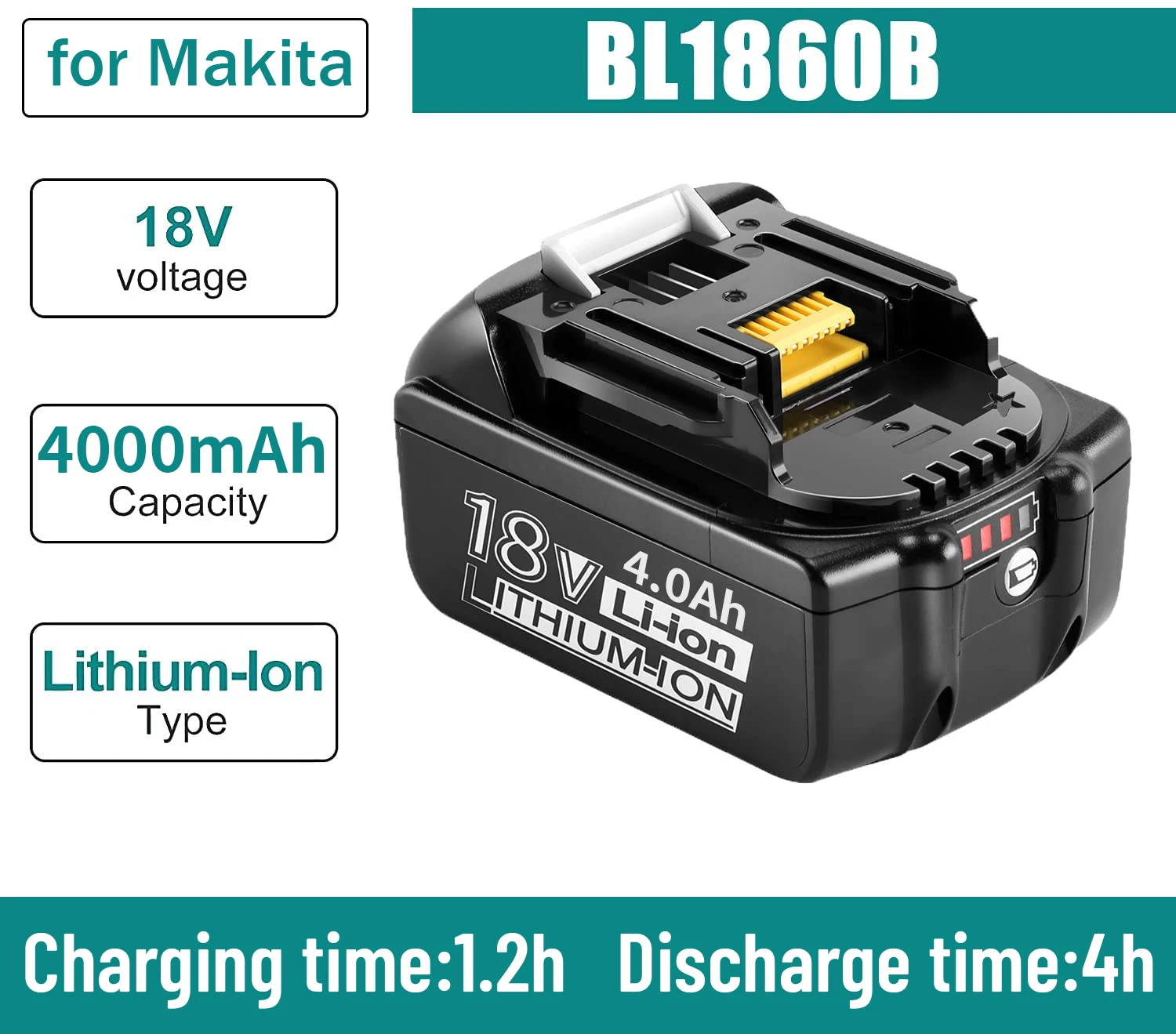 

100% Original Makita 18V 4000mAh Rechargeable Power Tools Makita Battery with LED Li-ion Replacement LXT BL1860B BL1860 BL1850
