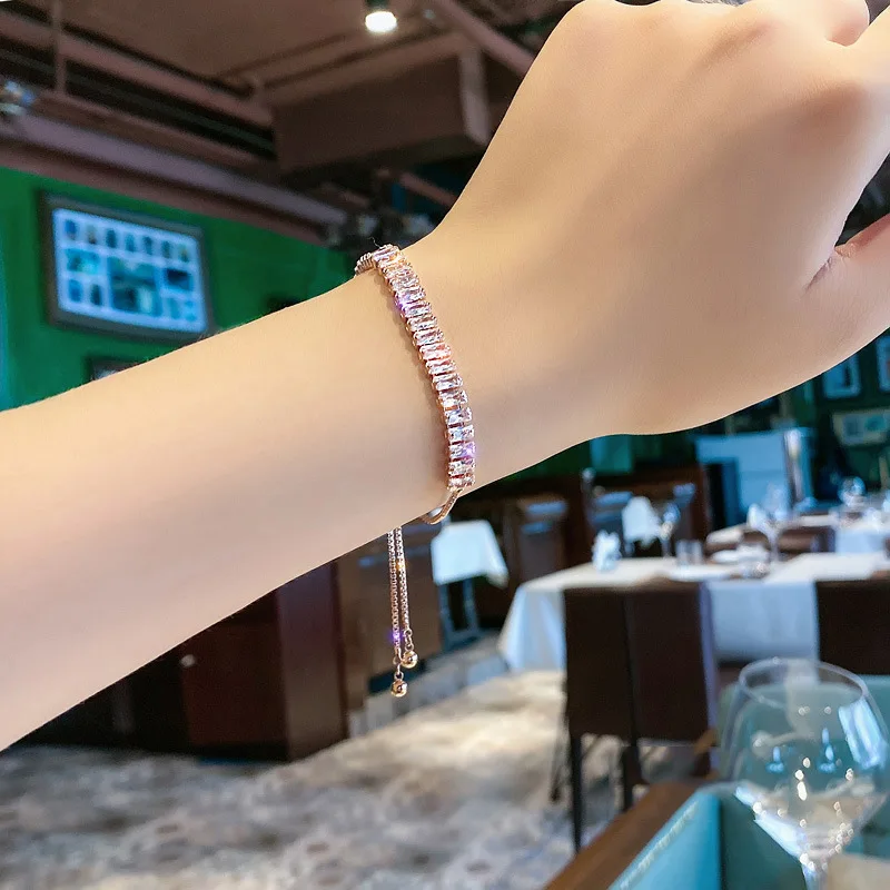 

Shiny Light Luxury Full Diamond Copper Inlaid Zircon Bracelet Ins Niche Design Pull Adjustable Bracelet High Quality Bracelet