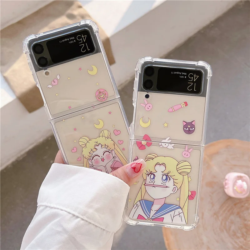 

Cartoon Cute Beautiful Girl Phone Case for Samsung Galaxy Z Flip 3 Z Flip 4 Hard PC Back Cover for ZFlip3 ZFlip4 Case Shell