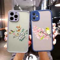 cute bird butterfly flower phone case matte translucent for iphone 12pro 13 11 pro max mini xs x xr 7 8 6 6s plus se 2020 cover