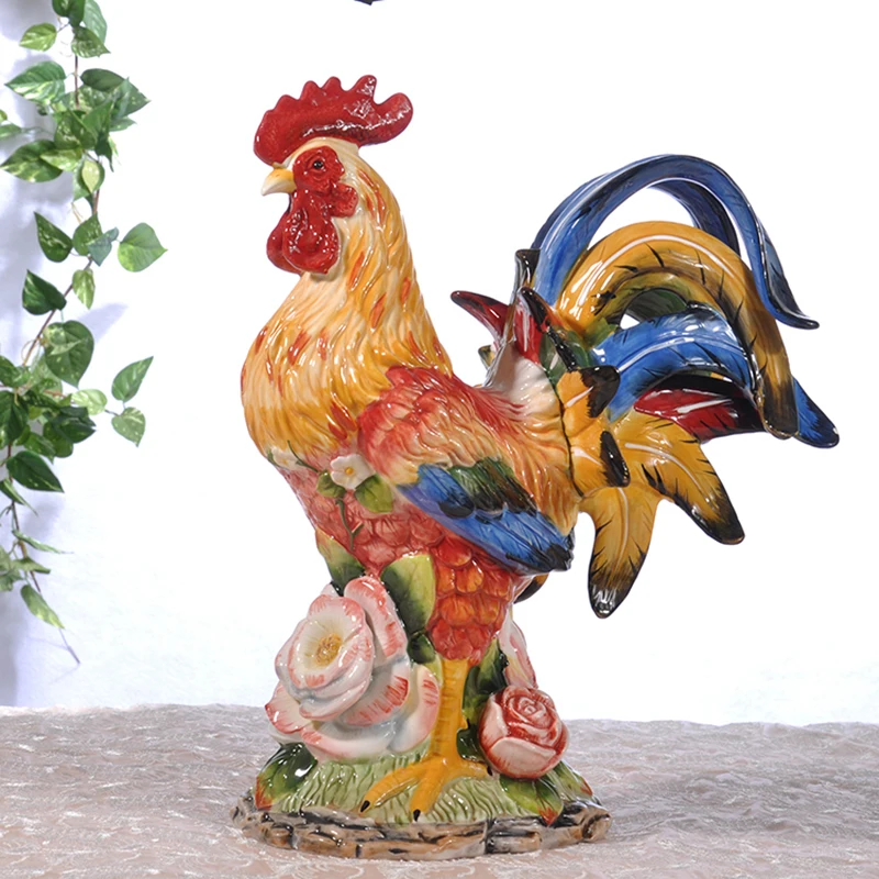 

Rose Ceramic Chicken Sculpture Home Decor Crafts Decoration Living Room Rooster Ornament Porcelain Animal Figurines The Cock