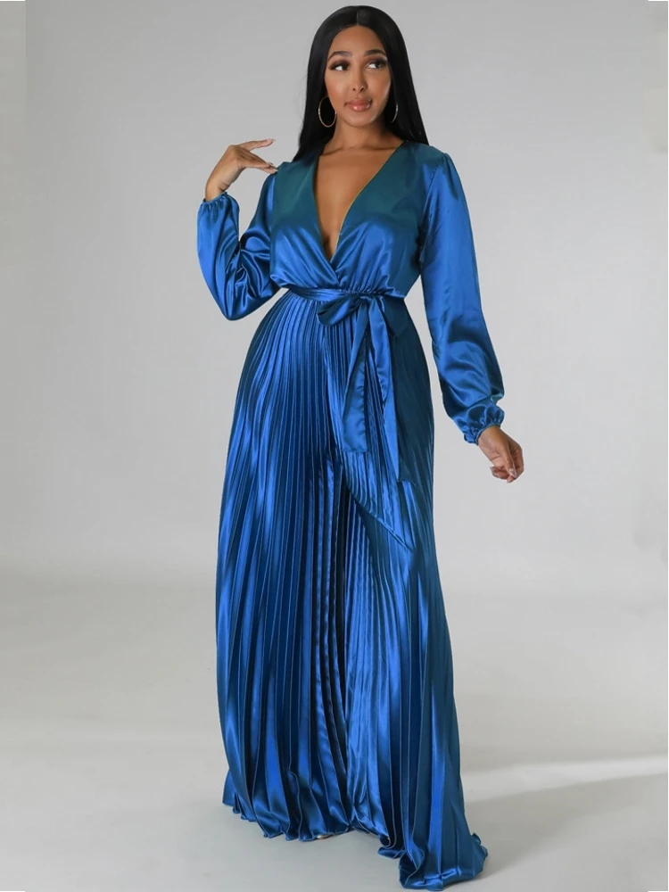 

Комбинезон женский плиссированный с длинным рукавом, свободный ромпер с V-образным вырезом, Клубная одежда, большие размеры, Осень-зима