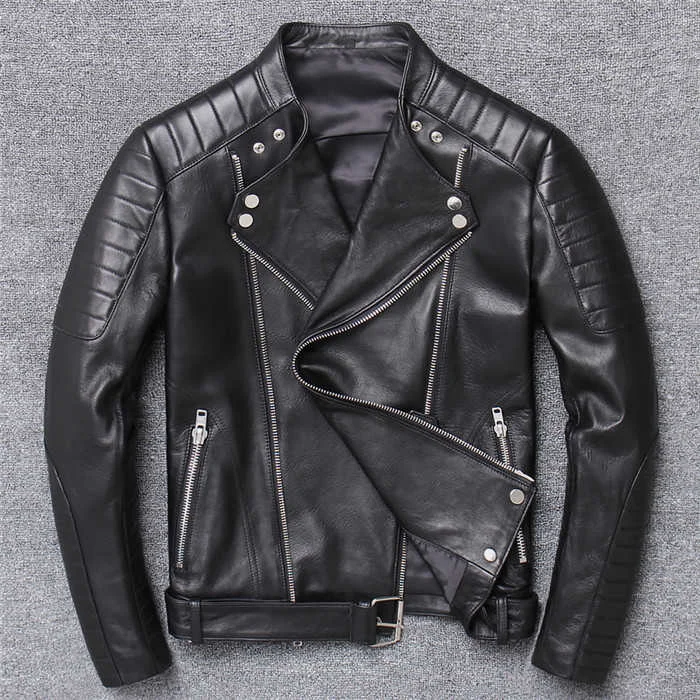 

Genuine Leather Jacket Men Real Sheepskin Motorcycle Biker Leather Jacket Casual Slim Male Winter Outerwear jaqueta de couro