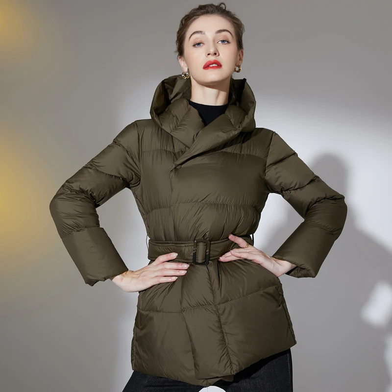 Puffer Jacket With a Belt Plus Size Hooded Parka Overcoat 2022 Winter Women's Down Jackets Ultra Light Warm Casual Coat Female