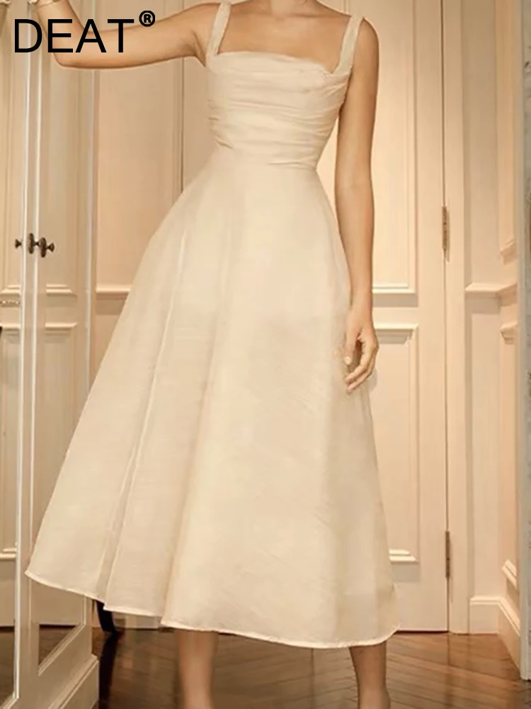 

Женское вечернее платье [DEAT], белое платье без рукавов, с газовой подкладкой и открытой спиной, 13DB1613, лето 2023