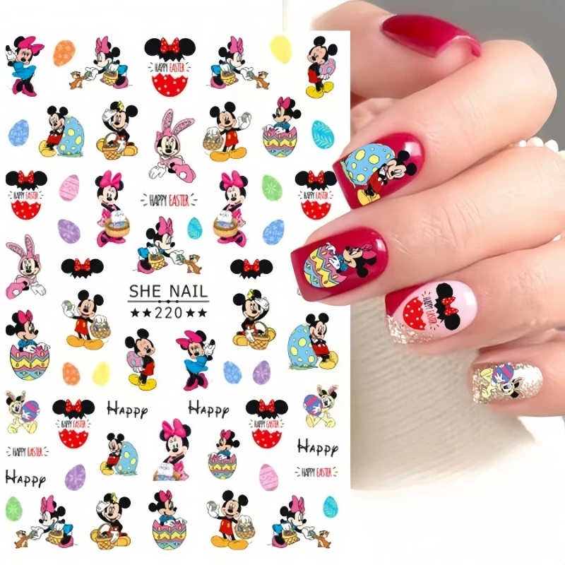 1PCS Disney Nail Stickers Cartoon Mickey For Nails Anime Minnie Princess Series Lion King Mary Cat Art Decoration