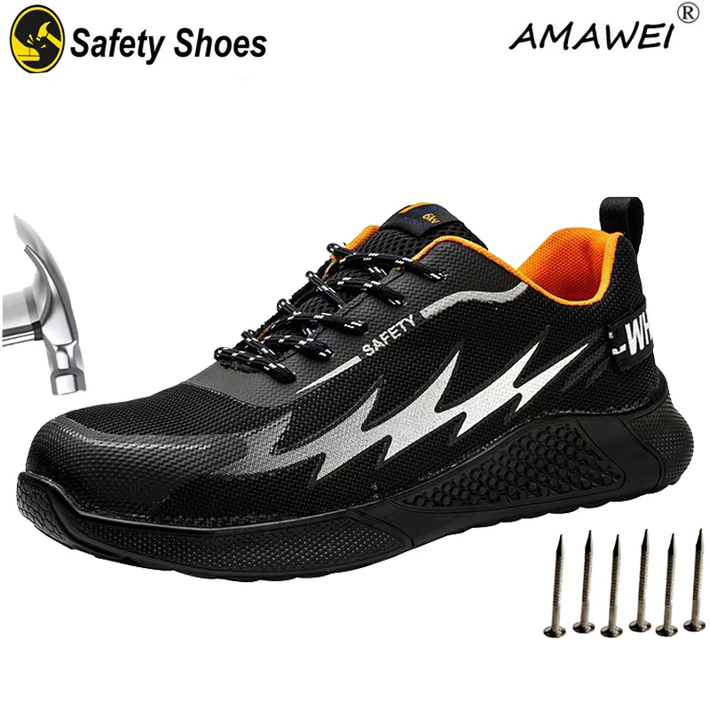 

AMAWEI Men Women Work Shoes Steel Toe Cap Safety Shoes Puncture Proof Protective Shoes Indestructible Sneakers Industrial Shoes