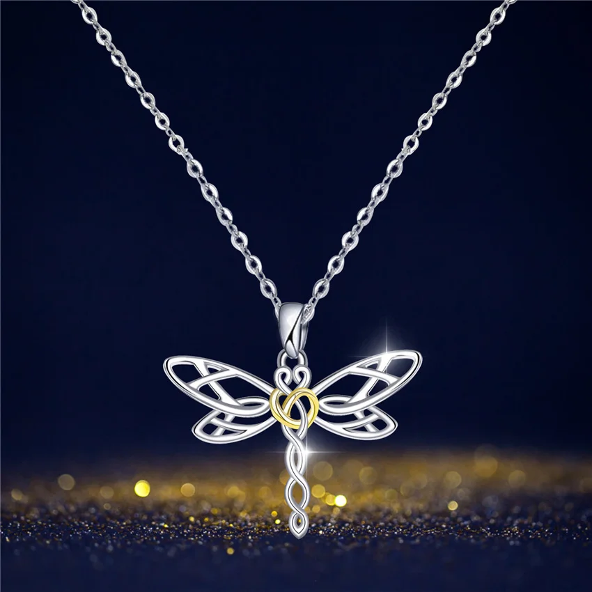

Vintage Dragonfly Witch Knot Necklace For Women Celtics Knot Cross Choker Necklaces Collar Chain Jewelry Gift