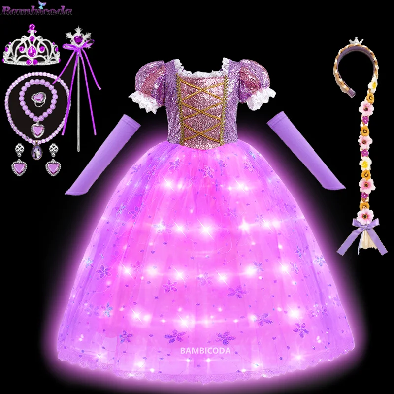 Платье для девочек в стиле Рапунцель со светодиодной подсветкой