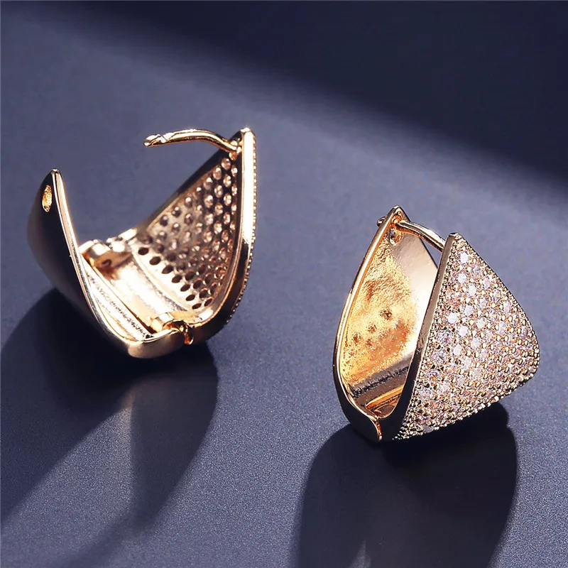 

2022 Luxury Gold Color Fashion Zircon Originality Geometric Jewelry Earrings for Woman Charm Wedding Party Gift
