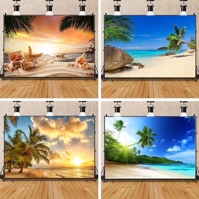 

Photography Vinyl Custom Summer Tropical Ocean Beach Palm Tree Natural Scenery Photography Background Props ST-01