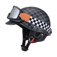 Retro Open Face Motorcycle Helmet With Neckerchief Black German Half Face Chopper Biker Skull Cap With Halley Glasses 6Size