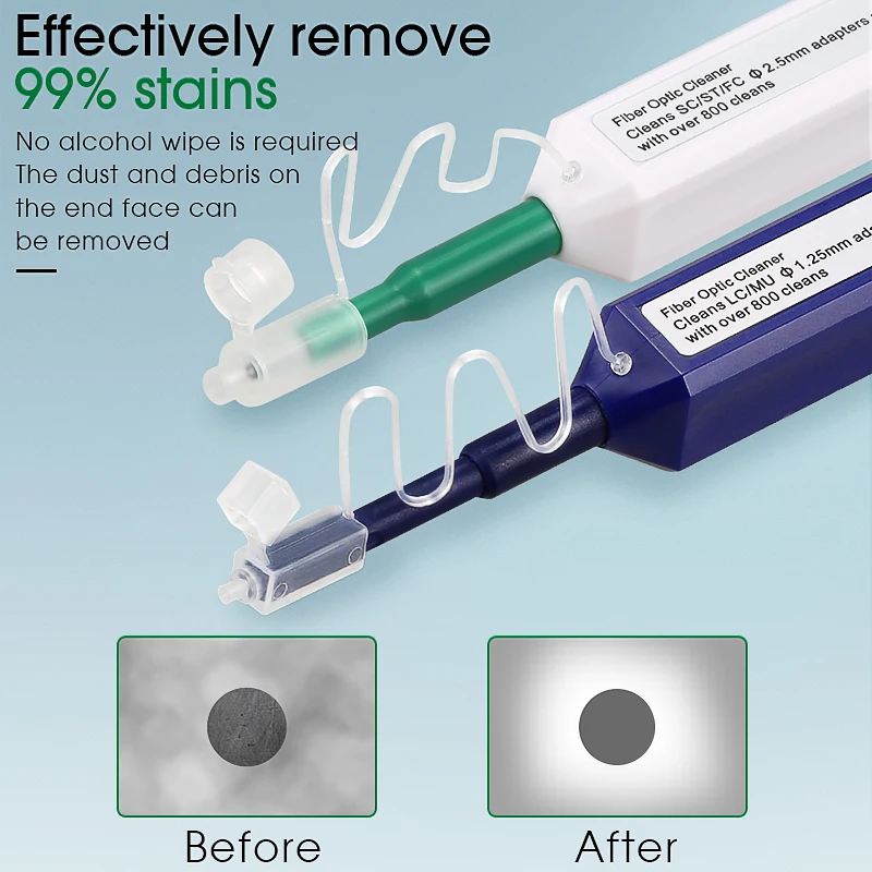 10PCS/lot 2.5mm/1.25mm Cleaning Pen SC FC ST LC Optic Fiber Cleaner One Touch Cleaning Tool 800 times Cleaning