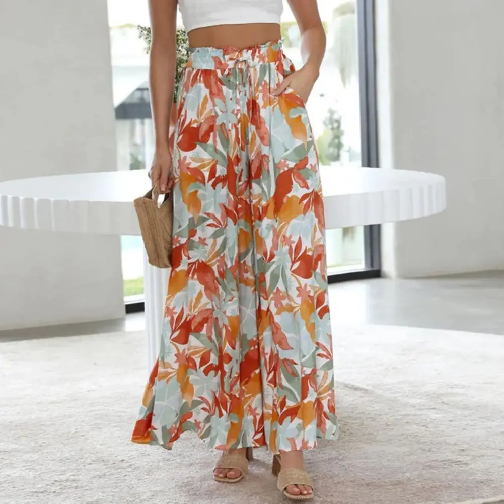 

Stylish Women Trouser Friendly to Skin Wide Leg Pants Loose-fitting Summer Women Pineapple Print Wide Leg Pants Dress-up