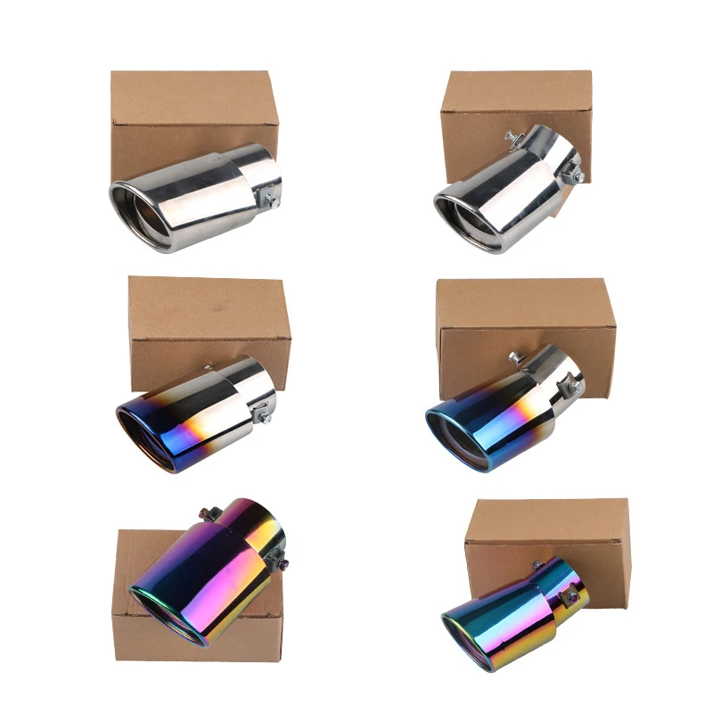 

Car Muffler Stainless Steel Exhaust Muffler Tip Pipe Straight Elbow TailPipe Modification Blue Burnt Auto Exterior Supplies