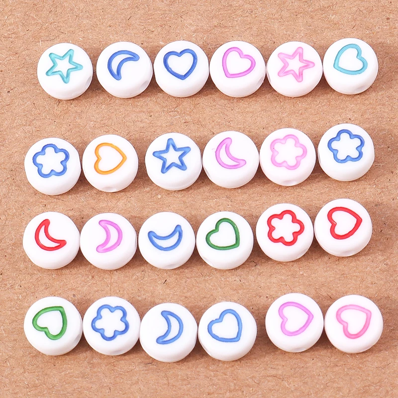 

100pcs 6mm Colorful Moon Star Love Heart Beads for Jewelry Making Loose Spacer Beads DIY Handmade Bracelets Craft Accessories