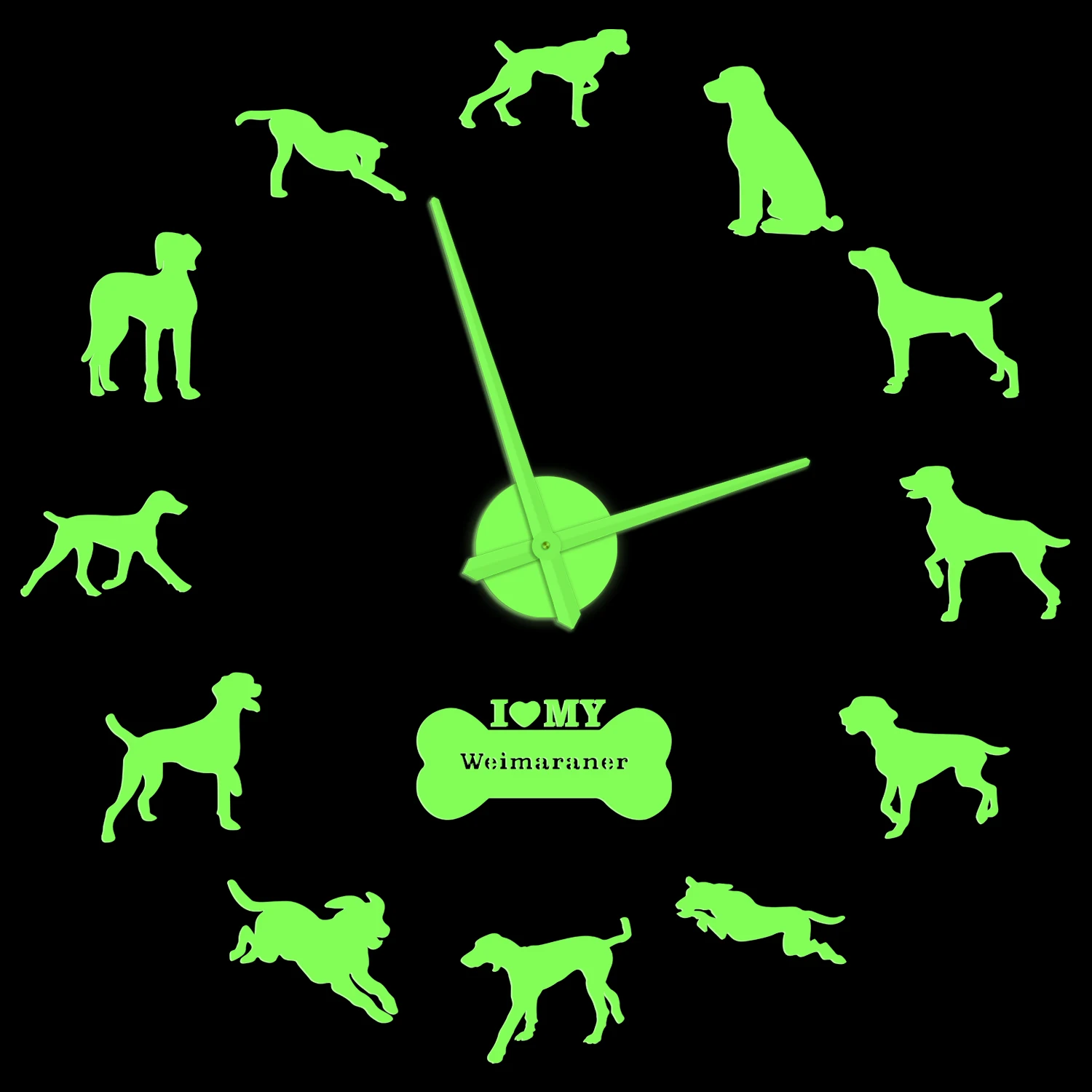 Weimaraner Vorstehhund Glowing Large Clock Grey Ghost Dog Br