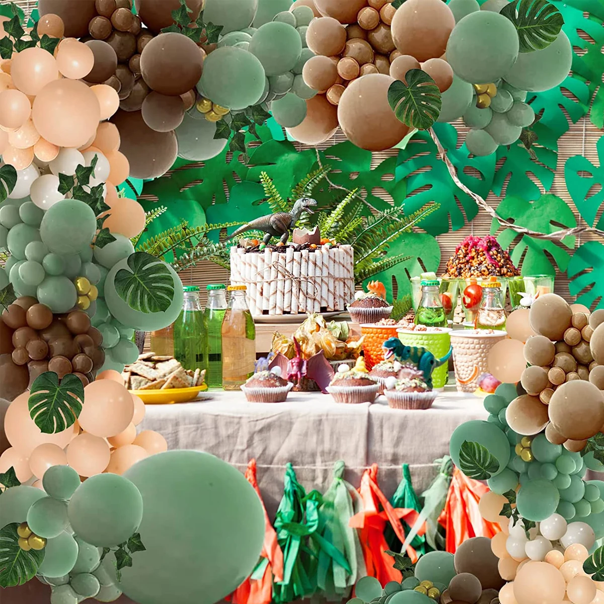 

Balloon Arch Kit 142pcs Reusable Balloon Garland Arch Set with Leaves Multiple Sized Green Dark Brown White Khaki and Gold Latex