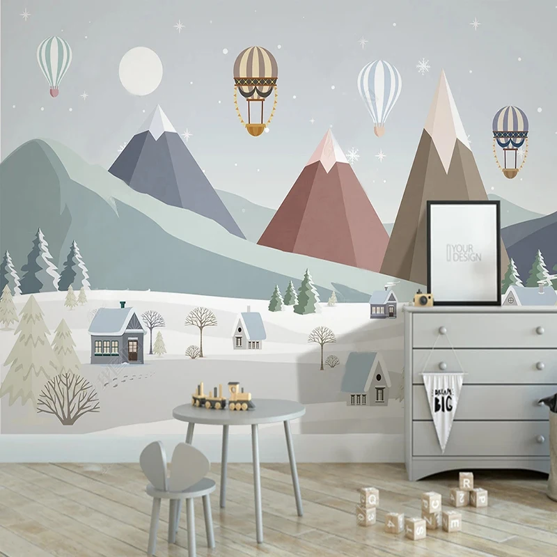 

Фотообои мультфильм снег гора воздушный шар пейзаж настенная ткань для кабинета Дети мальчик спальня фон настенный Декор 3D Фреска
