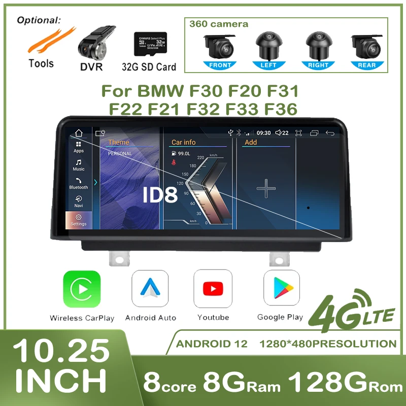 

10.25'' For BMW F30 / F31 / F34 / F32 F33 / F36 EVO System Car Radio Android 12 Auto Devices Automotive Multimedia Player GPS