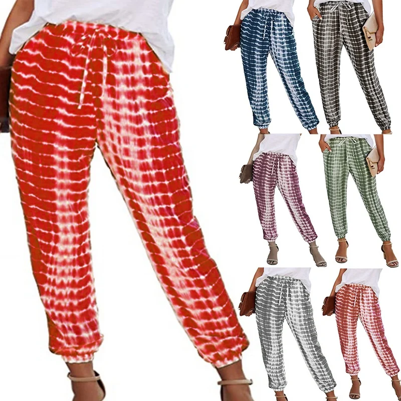 

Hot Kf-Spring Women's Trousers Striped Casual Pants Elasticated Feet Pants