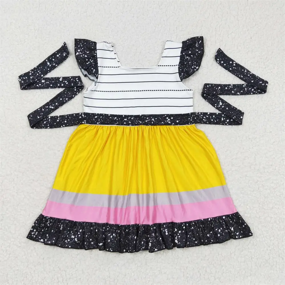 Short Sleeves Dress Kid Children Toddler Back To School Knee Length One Piece