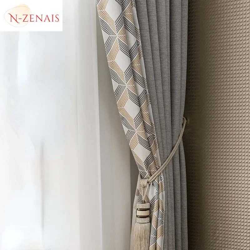 

Gray Blackout Curtains for Living Room Linen Stitching Luxury Modern European Bedroom Dining Room Study Custom Home Decoration