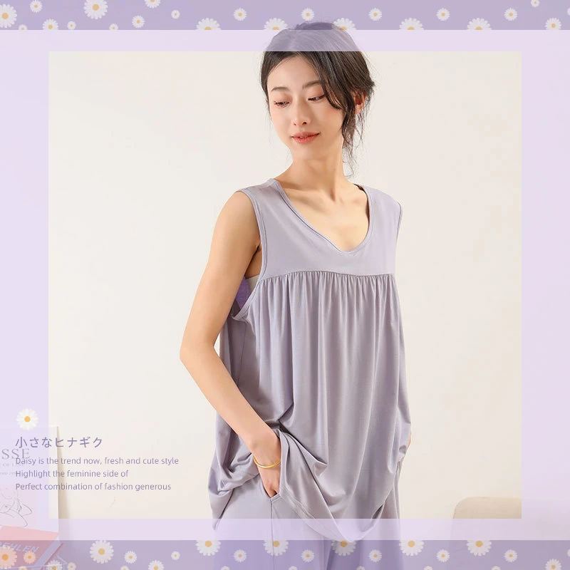 Women's Sleeveless Pajamas Set Cotton Summer Thin Section Round Neck Loose Shorts Comfortable Loose Sexy and Casual Sleepwear
