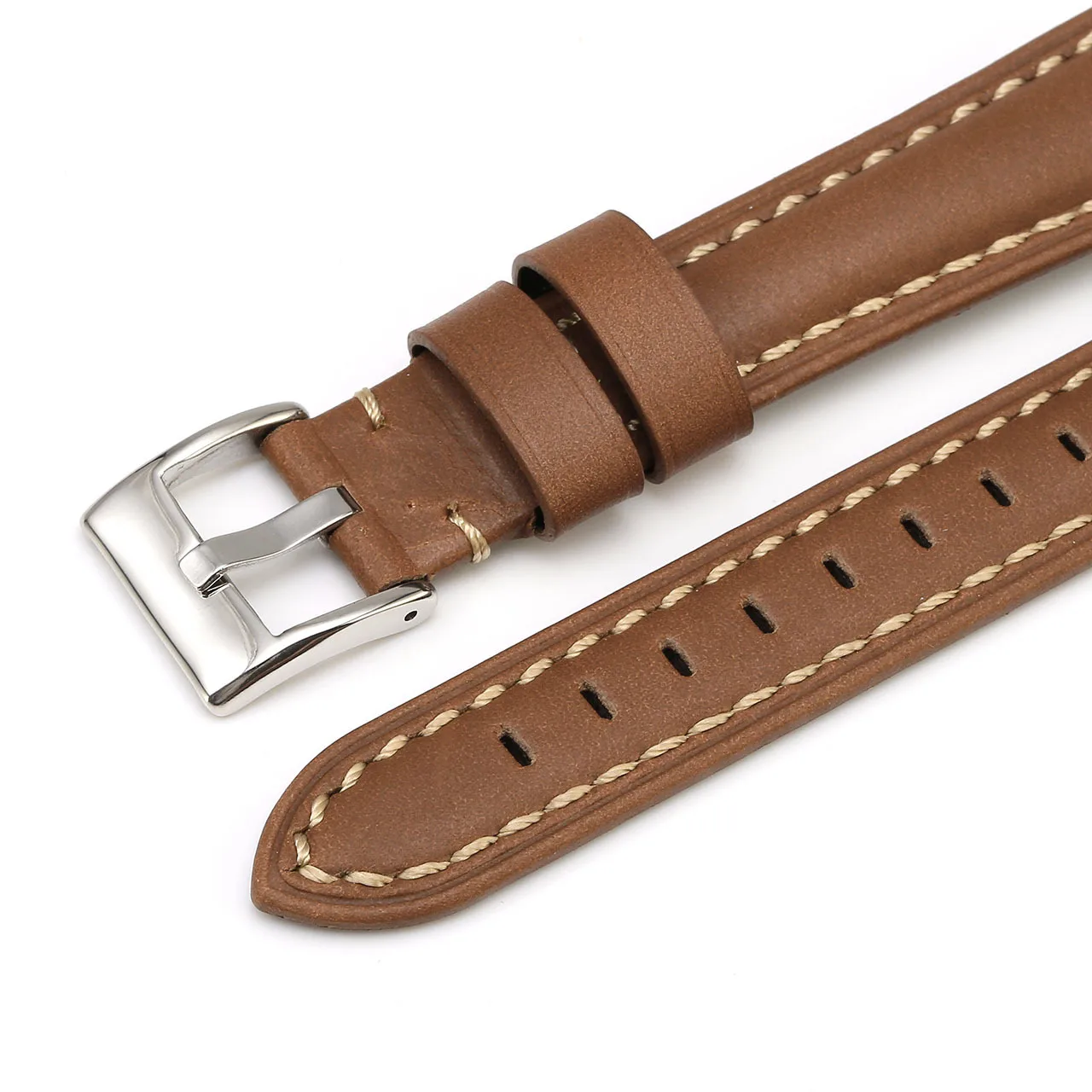 Leather strap cowhide strap stainless steel buckle sewing strap breathable   strap black brown 18MM