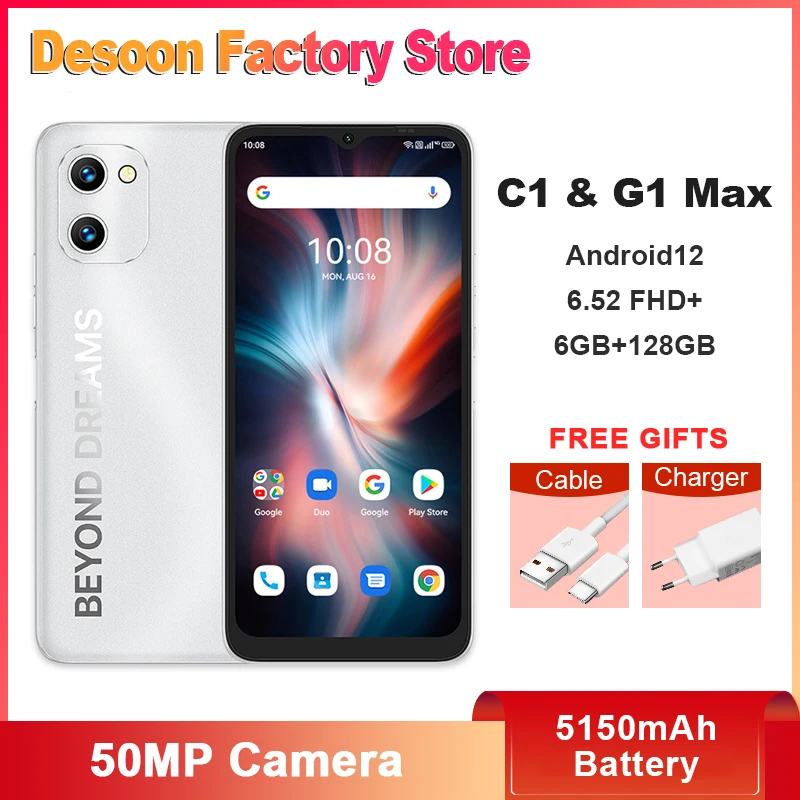 UMIDIGI C1 Max / G1 Max Smartphone 6.52" 6GB+128GB 50MP Camera Android 12 5150mAh Battery Dual SIM 4G Celulares Global Version