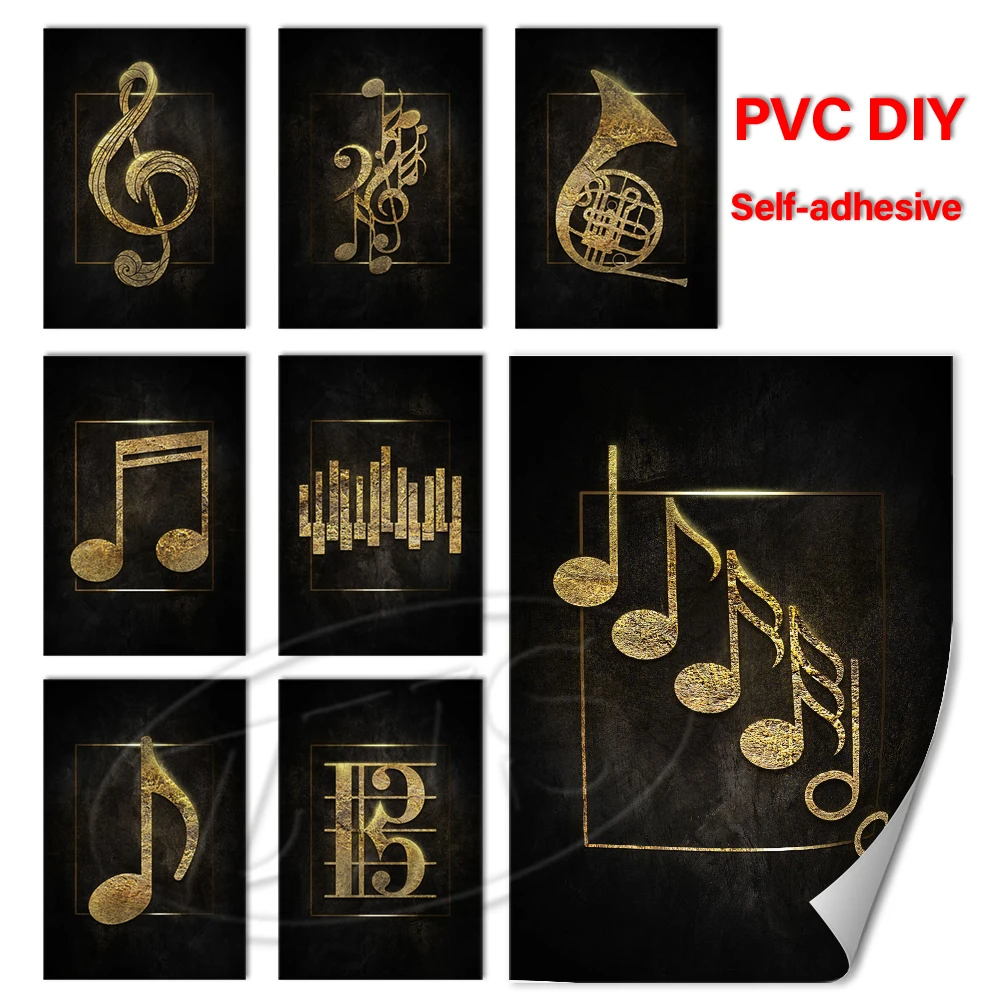 

Wallpaper PVC Printed Gold Music Poster Note Home Decoration Paintings Classic Wall Artwork Picture Self-adhesive Living Room