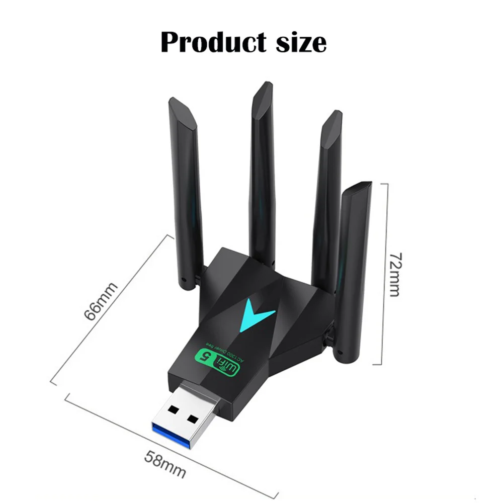 Фото 1300 Мбит/с Wi-Fi USB-адаптер 5G 2.4G Двухдиапазонный драйвер Бесплатный USB 3.0 Wi-Fi ключ 802.11AC 4 Антенна Беспроводной приемник Аксессуары для ПК №4