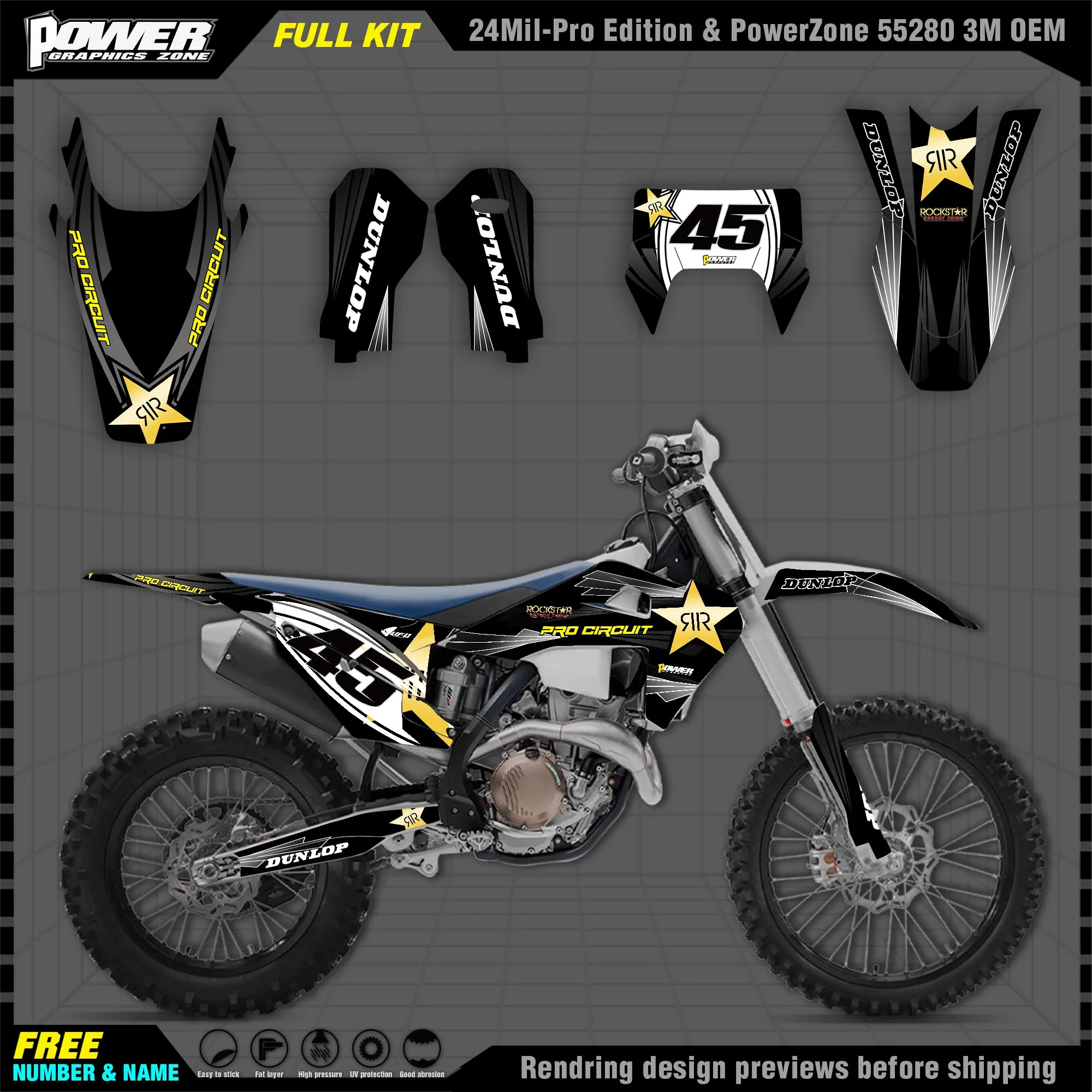 PowerZone Custom Team Graphics Decals Stickers Kit For Husqvarna Decal  2019-N TC FC TX FX FS 2020-N TE FE 125-450CC 09