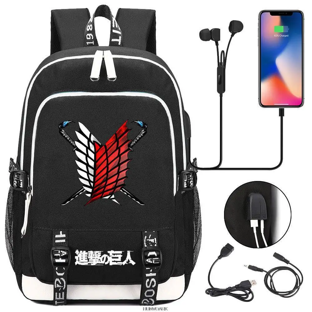 Дорожный рюкзак атака на Титанов для мужчин и женщин школьный ранец с USB-зарядкой