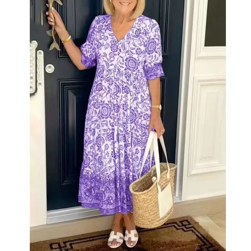 

Y2K Female Womens Dresses New Large Super Fairy V-Neck Fragmented Flower Dress For Beach Vacation Loose And Versatile Long Skirt