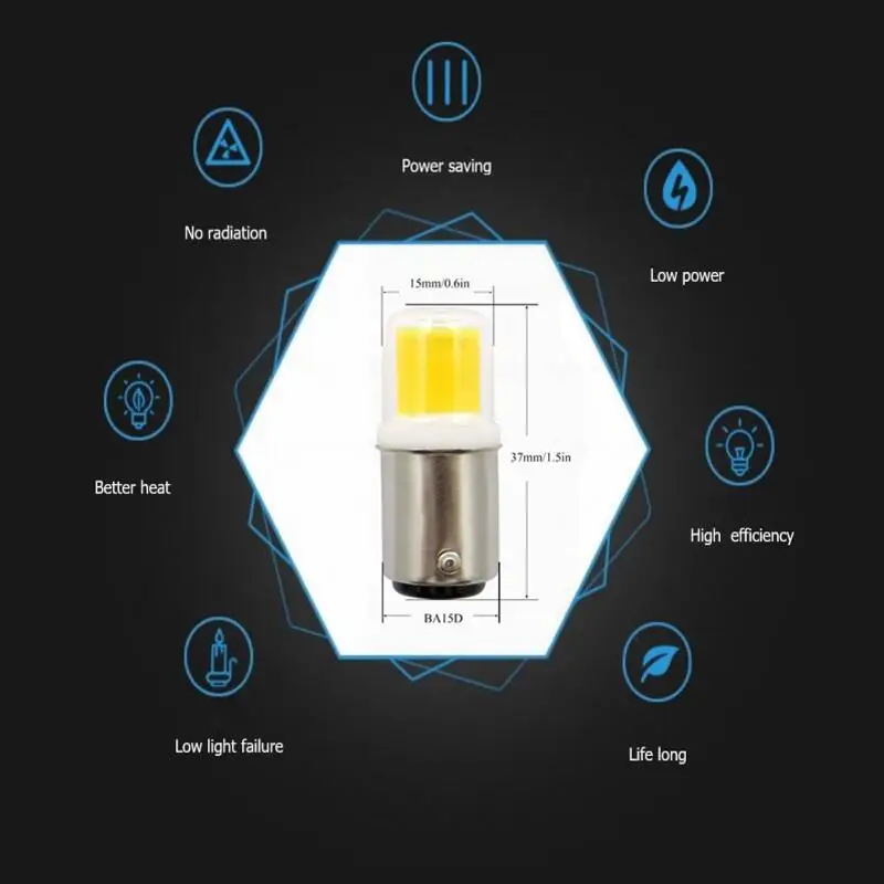 B15 LED Light Bulbs, Dimmable 7W Equivalent 50W Halogen, AC110V/220V, 12V BA15 Bin-pin Base, COB Bulbs for Home Lighting images - 6
