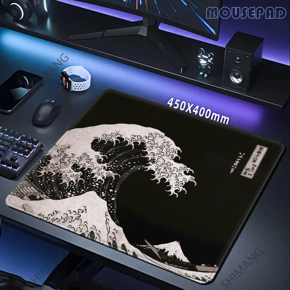 Фото Коврик для мыши Black Sea Wave, 450*400 мм, увеличенный игровой коврик для мыши, настольный коврик с прошитой противоскользящей резиновой основой для клавиатуры №1
