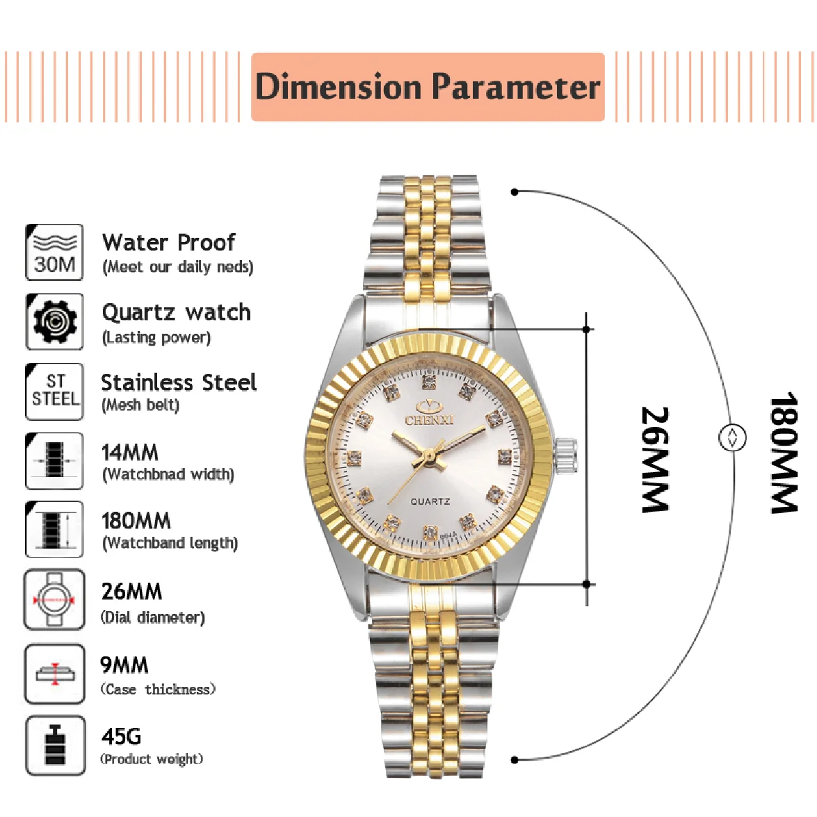 CHENXI Luxury Women Watches Ladies Fashion Quartz Watch For Women Golden Stainless Steel Wristwatches Casual Female Clock xfcs enlarge