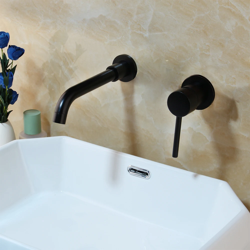 

YANKSMART Basin Faucets For Bathroom Matte Black Sink Mixer Tap Wall Mounted Bathtub Faucet Water Tap