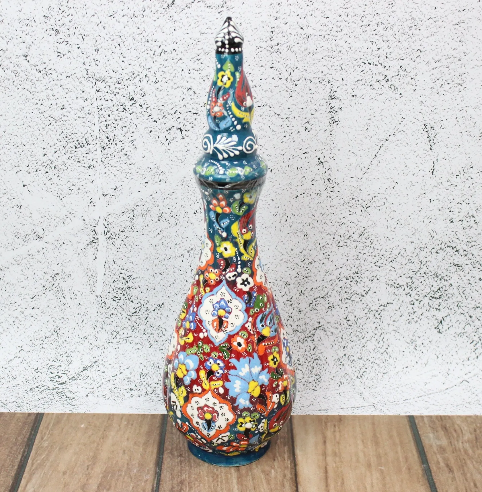 

Handmade Handpainted English Ceramic, twirl Vase 18 "with Lid | Home Office Table Top Decor | Ewer Pitcher Vase