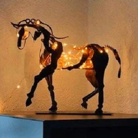 abstract metal horse sculpture 3d openwork vintage desktop office christmas crafts ornaments with string lights home decor