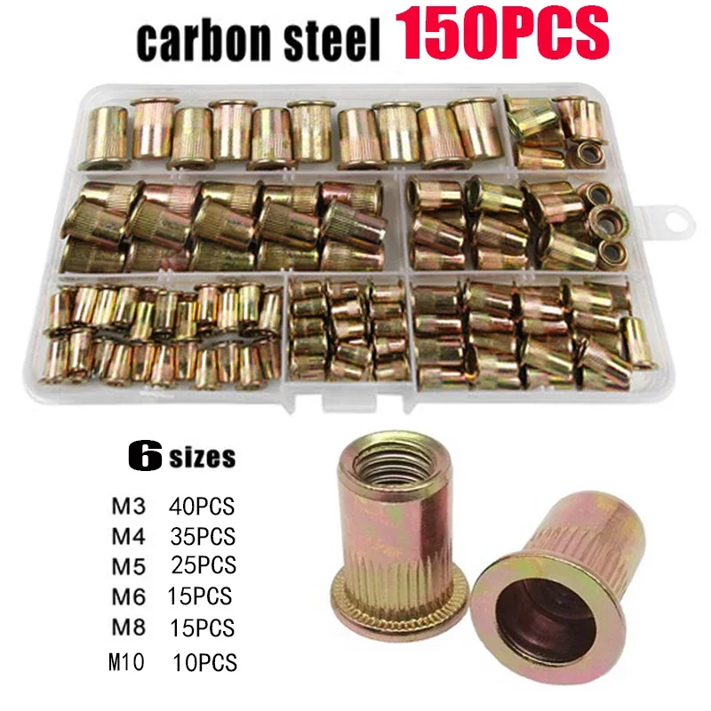 

Коробка 100/150/300 шт. M3 M4 M5 M6 M8 M10 Заклепки с плоской головкой Набор заклепок Набор заклепок Нержавеющая сталь 304 Углеродистая сталь Алюминий